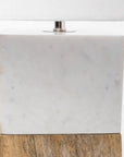 White Marble And Natural Wood Block Table Or Desk Lamp