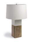 White Marble And Natural Wood Block Table Or Desk Lamp