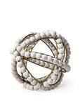9" White And Gold Wooden Bead And Metal Orb Sculpture