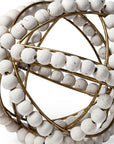 9" White And Gold Wooden Bead And Metal Orb Sculpture