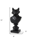 Black Resin Suited Fox Bust Sculpture
