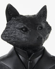 Black Resin Suited Fox Bust Sculpture