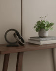 Two Ring Gray Hammered Metal Sculpture