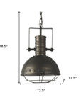 Antiqued Black Metal Hanging Industrial Caged Pendent Light