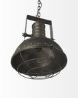 Antiqued Black Metal Hanging Industrial Caged Pendent Light