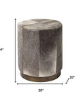 20" Gray Wool And Brown Footstool Ottoman
