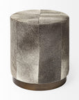 20" Gray Wool And Brown Footstool Ottoman