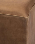 36" Brown Genuine Leather Cube Ottoman