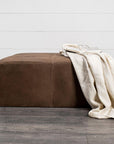 36" Brown Genuine Leather Cube Ottoman