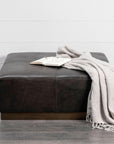 36" Black Faux Leather and Brown Footstool