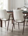 Set of Two White and Brown Upholstered Faux Leather Open Back Dining Arm Chairs