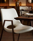 Set of Two White and Brown Upholstered Faux Leather Open Back Dining Arm Chairs