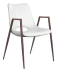 Set of Two White and Brown Upholstered Faux Leather Open Back Dining Arm Chairs