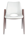 Set of Two White and Brown Upholstered Faux Leather Open Back Dining Arm Chairs