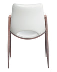 Set of Two White and Brown Upholstered Faux Leather Open Back Dining Arm Chairs