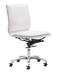 White and Silver Adjustable Swivel Faux Leather Rolling Executive Office Chair