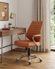 Orange and Silver Adjustable Swivel Faux Leather Rolling Executive Office Chair