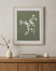 Moss Green and White Botanical Flowers 1 Wall Art