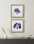 Set of Two 19" x 19" Deep Blue Sea Coral Watercolor Wall Art