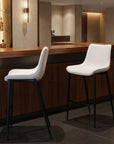 Set of Two 30" White And Silver Faux Leather And Steel Low Back Bar Height Bar Chairs