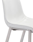 Set of Two 30" White And Silver Faux Leather And Steel Low Back Bar Height Bar Chairs