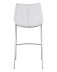 Set of Two 30" White And Silver Faux Leather And Steel Low Back Bar Height Bar Chairs