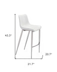 Set of Two 30" White And Silver Faux Leather And Steel Low Back Bar Height Bar Chairs