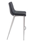 Set of Two 30" Black And Silver Faux Leather And Steel Low Back Bar Height Bar Chairs