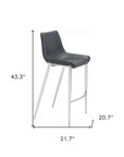 Set of Two 30" Black And Silver Faux Leather And Steel Low Back Bar Height Bar Chairs