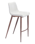 Set of Two 30" White And Brown Faux Leather And Steel Low Back Bar Height Bar Chairs
