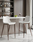 Set of Two 30" White And Brown Faux Leather And Steel Low Back Bar Height Bar Chairs