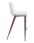 Set of Two 30" White And Brown Faux Leather And Steel Low Back Bar Height Bar Chairs