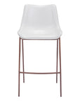 Set of Two 30" White And Brown Faux Leather And Steel Low Back Bar Height Bar Chairs