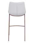 Set of Two 30" White And Brown Faux Leather And Steel Low Back Bar Height Bar Chairs