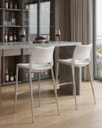 Set of Two 29" White And Silver Faux Leather And Steel Low Back Bar Height Bar Chairs