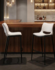 Set of Two 29" White And Silver Faux Leather And Steel Low Back Bar Height Bar Chairs