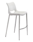 Set of Two 29" White And Silver Faux Leather And Steel Low Back Bar Height Bar Chairs