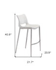 Set of Two 29" White And Silver Faux Leather And Steel Low Back Bar Height Bar Chairs