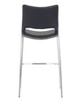Set of Two 29" Black And Silver Faux Leather And Steel Low Back Bar Height Bar Chairs