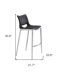 Set of Two 29" Black And Silver Faux Leather And Steel Low Back Bar Height Bar Chairs