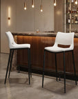 Set of Two 29" Light Pink And Silver Faux Leather And Steel Low Back Bar Height Bar Chairs