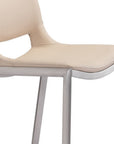 Set of Two 29" Light Pink And Silver Faux Leather And Steel Low Back Bar Height Bar Chairs