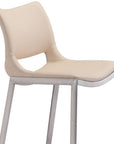 Set of Two 29" Light Pink And Silver Faux Leather And Steel Low Back Bar Height Bar Chairs