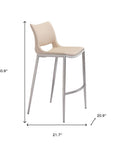 Set of Two 29" Light Pink And Silver Faux Leather And Steel Low Back Bar Height Bar Chairs