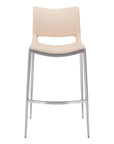 Set of Two 29" Light Pink And Silver Faux Leather And Steel Low Back Bar Height Bar Chairs