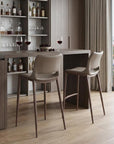 Set of Two 29" Gray And Brown Faux Leather And Steel Low Back Bar Height Bar Chairs
