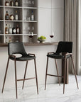 Set of Two 29" Black And Brown Faux Leather And Steel Low Back Bar Height Bar Chairs