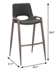 Set of Two 29" Black And Brown Faux Leather And Steel Low Back Bar Height Bar Chairs