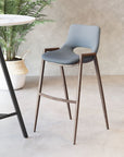 Set of Two 29" Gray And Brown Faux Leather And Steel Low Back Bar Height Bar Chairs