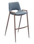 Set of Two 29" Gray And Brown Faux Leather And Steel Low Back Bar Height Bar Chairs